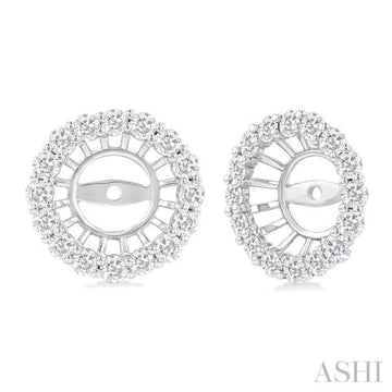 1 1/10 Ctw Round Cut Diamond 6.5MM Round Earrings Jacket in 14K White Gold